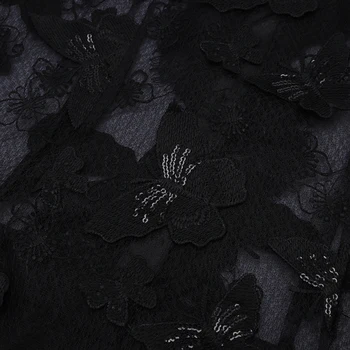Aukštos kokybės juoda sexy stora apvalios kaklo gazas ilgomis rankovėmis siuvinėtos drugelio viskozė tvarstis vakarinę suknelę
