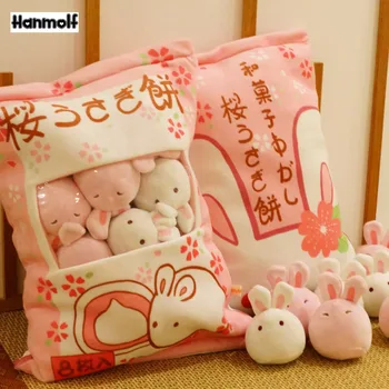 Sakura Triušis Kamuolys Pliušinis Žaislas Balta/Rožinė Plushie Triušis Pudingas Gyvūnų Kamuolį į Krepšį Įsideda Mini Rabbit Žaislas Huggable Vaikų Dovanų