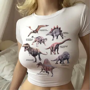 Vasaros Moterų Mados Dinozauras, Print T-Shirt