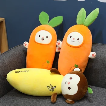 Pliušinis morkų-bananų žaislų, animacinių filmų morkų su kūdikio veido bananų beždžionė pliušinis mesti pagalvę įdaryti daržovių ir vaisių pliušinis žaislas