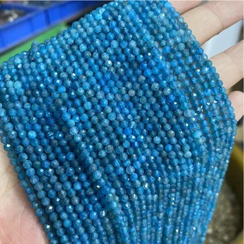 Natūraliai mėlyname Apatite spalvinga 3 mm briaunotas apvalus karoliukai, be gydymo žavesio Papuošalai priėmimo granulių 