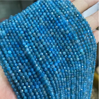 Natūraliai mėlyname Apatite spalvinga 3 mm briaunotas apvalus karoliukai, be gydymo žavesio Papuošalai priėmimo granulių 