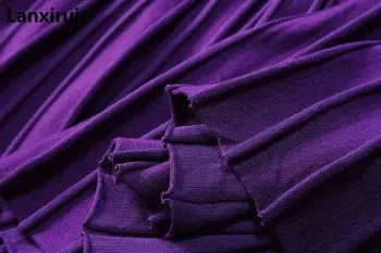 Moterų suknelės, naują atvykimo juoda / balta / violetinė megzta suknelė seksualus giliai v kaklo kaklaraištis diržas ilgomis rankovėmis plisuotos maxi suknelė