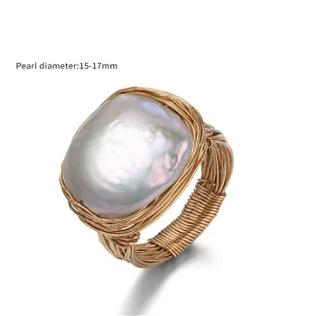 Originalus Rankų Darbo Prie Apvalių Gėlavandenių Perlų Žiedas Baroko Stiliaus, Aukso Viela Suvynioti Žiedas Prabangių Perlų Vestuvinį Žiedą, Moterims 2019