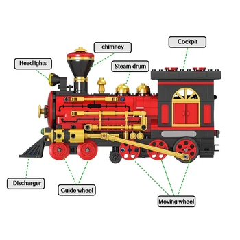 372pcs Miesto Elektros Klasikinė Raudona Traukinio Modelį, Statyba Blokai Techninės Klasikinis Traukinio Bėgių Plytos, Dovanos, Žaislai Berniukams