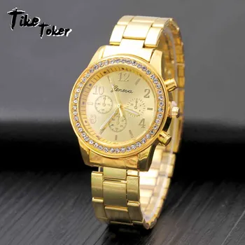 TIke Toker,Prabangos Rose Gold Moterų Laikrodžiai ženevos deimantų žiūrėti Metalo, Plieno, Lydinio, Laikrodis Lady Vyrų Laikrodžiai relogio feminino10