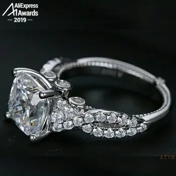 10*10mm Aikštėje Pagalvėlė S925 Fine Jewelry sterlingas sidabro žiedas Laboratorijoje sukurta deimantų Karatais 4Cs vestuvių pasiūlymas svajonė