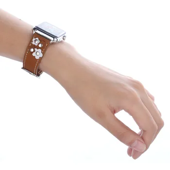 3D Kniedės Gėlių natūralios Odos Dirželis Apple Watch Band 42/44mm 38/40mm Apyrankė iWatch Series 5 4 3 2 1 Watchbands Diržas