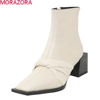 MORAZORA 2020 natūralios odos batai ponios batai storais kulnais aikštėje kojų vientisos spalvos batai moters, juoda ryžiai, balta