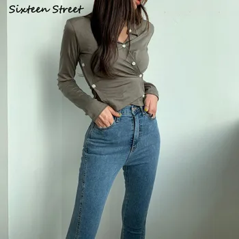 Moterų Aukšto Juosmens Džinsai Nauji Skinny Jean Slim Femme Pusės Split Dizaino Kulkšnies Ilgis Y2K Kelnes Estetinės Vintage Drabužių Seksualus 2020 m.