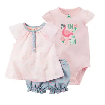 Cute baby girl vasaros aprangą trumpas rankovės o-kaklo viršūnes+bodysuit+šortai dot kūdikių drabužiai tiktų 2020 naujagimių drabužiai 6-24 mėnesių