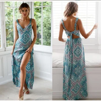 Spageti Dirželis Bohemijos Womne Vasaros Suknelė 2020 Spausdinti Gėlių Rankovių backless Elegantiškas Sexy ilga Suknelė Boho Paplūdimio Maxi Suknelė