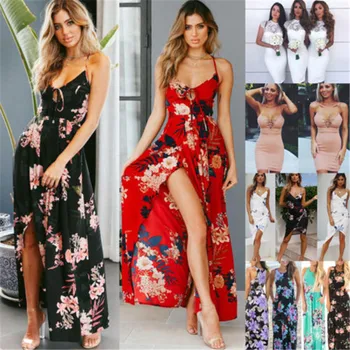 2019 Nauja Stiliaus Seksualus Moterų, Gėlių Boho Suknelė Ponios Vakare Šalies Paplūdimys Atsitiktinis Sundress
