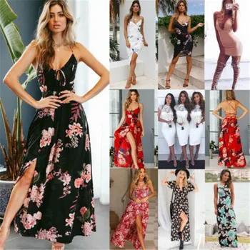2019 Nauja Stiliaus Seksualus Moterų, Gėlių Boho Suknelė Ponios Vakare Šalies Paplūdimys Atsitiktinis Sundress