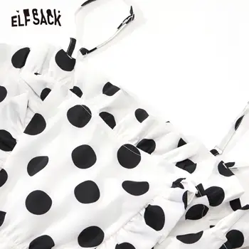 ELFSACK Balta Polka Dot Atsitiktinis Diržas Šifono Suknelė Moterų 2020 M. Vasarą ELF Juoda Vintage Rankovių korėjos Ponios Suknelės, Šaliai