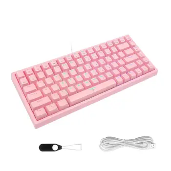CQ84 Žaidimų Klaviatūra , RGB Led Pašvietimas ,Mechaninė Jungiklis Nuimamas Laidas Kompaktiškas Laidinė Klaviatūra Žaidėjus Office PC ,Pink