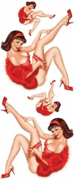 Vintage Red Pur Pin Iki Mergina Seksualus Raudonojo Sumažėjo Strapse Decal
