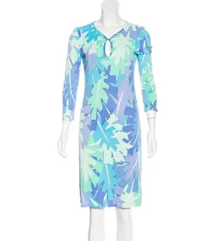 Naujas Mados 2018 Dizainerio Markės Dress Moterų Geometrijos Spausdinti 3/4 Rankovėmis Tuščiaviduriai Iš Ruožas Jersey Šilko XL XXL Dieną Suknelė