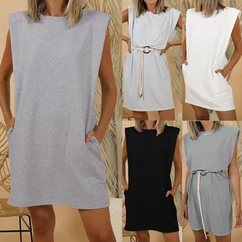 2020 Metų Vasaros Rankovių Pečių Trinkelėmis Mini Suknelę, O Kaklo Atsitiktinis Palaidų Kišenėje Kietas Dryžuotas Baltas Juodas Pagrindinio Suknelė Moterims Suknelės