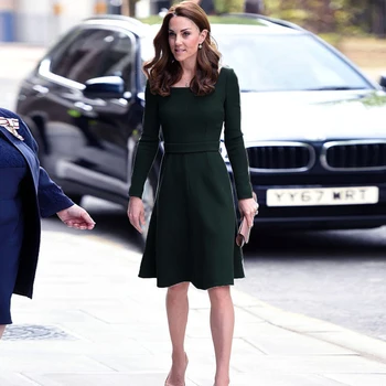 Kate Middleton Star Oficiali Proga Aukštos Kokybės Dizaineris 2020 M. Rudenį ilgomis Rankovėmis Moterų Mados Šalies Gyventojas OLIS Žalia Suknelė