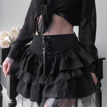 Rockmore Gotikos Plisuotos Nėrinių Mini Sijonai Moterų Tinklinio Kratinys Goth Seksualus Sijonas Aukštu Juosmeniu, Uždusęs Sijonas Klubo Šalis nešioti Punk