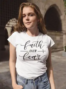 Tikėjimas Per Baimę Marškinėliai Krikščionių Tee Moterims Religijos Jėzus Moters Drabužius tshirts Vertikalus Kryžiaus Meilės Malonės Bažnyčios Misionierius