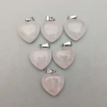 Mados natūralus kvarco rose akmens pakabukas pakabukai rožinė kristalų mažas širdies pakabučiai papuošalai priėmimo 50pcs Didmeninės