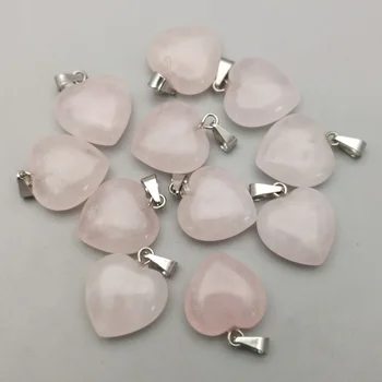 Mados natūralus kvarco rose akmens pakabukas pakabukai rožinė kristalų mažas širdies pakabučiai papuošalai priėmimo 50pcs Didmeninės