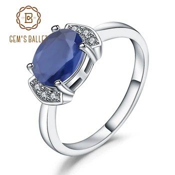 GEM BALETO 925 Sterlingas Sidabro Žiedas 2.02 Ct Klasikiniai Natūralios Mėlynas Safyras Žiedai Moterų Dalyvavimas Vestuvių Dovana Fine Jewelry