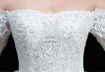 Chalatas de soiree Naujas Siuvinėjimo Blizgučiais Nėrinių Vestuvių Suknelė Trijų Ketvirtį Rankovės Dramblio kaulo Balta Vestuvinė Suknelė tikra Nuotraukas
