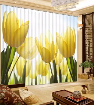 Tinkinti Dydžio 3D Užuolaidų Yellow Tulip Gėlių Užuolaidų, Gėlių Lova kambarį 