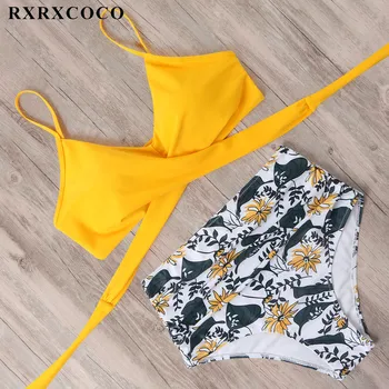 RXRXCOCO Bikini 2020 2ways Tvarstis maudymosi kostiumėlį, Leopardas Bikini Komplektas Push Up Maudymosi Kostiumą Aukšto Juosmens Biquini Paplūdimio maudymosi Kostiumėliai Moterims