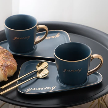 Šiaurės keraminės kavos puodelis su šaukšteliu ir lėkštė nustatyti Kūrybinės Europos Prabangūs Pusryčiai Užkandis Popietės Arbata Stalo Dėklas Rinkinys