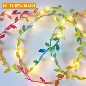 16,4 ft 5M 50 LED Nedidelis Lapų Girlianda Pasakų Šviesos diodų (Led) Varinės Vielos Baterija String Žibintai, Vestuvių Dekoravimas 