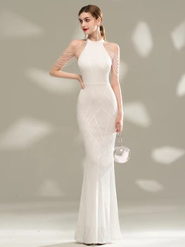 YIDINGZS Elegantiškas Off Peties Ilgai China vakarinę Suknelę 2021 Naujas Baltos spalvos Šalies vakarinę Suknelę