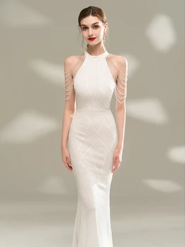 YIDINGZS Elegantiškas Off Peties Ilgai China vakarinę Suknelę 2021 Naujas Baltos spalvos Šalies vakarinę Suknelę