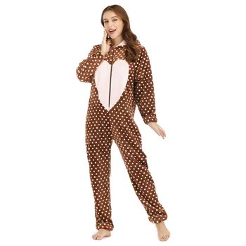2020 Sleepwear Pijama Moterų Mados Spausdinimo Gobtuvu Flanelė Ilgomis Rankovėmis Onesies Suaugusiems Kigurumi