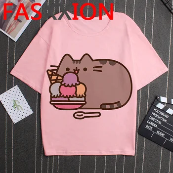 Kawaii Pusheen Katė Marškinėliai Moterims Ulzzang Hip-Hop Plius Dydis T-shirt Funny Cat Grafinis Tees Unisex Vasaros Top korėjos Stiliaus Moteris
