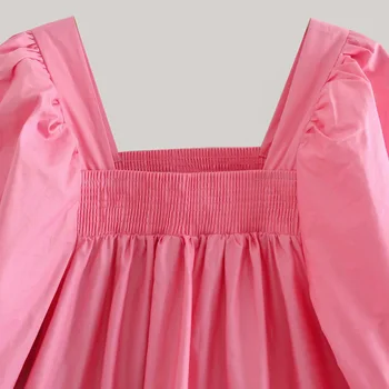 KUMSVAG 2020 m. Vasarą Moterys Kietas Vintage Suknelė Sluoksniuotos Rankovėmis Elastinga krūtinė Suknelės Moterų Elegantiškas Gatvės Prarasti Medvilnės Suknelė
