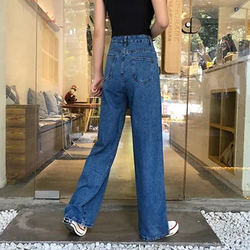 Džinsai Moterims Džinsinio Ilgos Kelnės Tiesios Korėjos Stiliaus Kišenės Moterų Aukšto Juosmens Atsitiktinis Palaidų Studentų Streetwear Harajuku Stiliumi