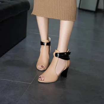 Didelis Dydis 18 1 aukštakulniai sandalai moterims bateliai moteris vasarą ponios Gryna spalva Grubus obcasie sandalai