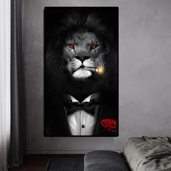 Juokingi Gyvūnų Black White Lion Kostiumas Drobė Menas, Plakatų Ir grafikos Abstrakčiai Gyvūnų Drobė Paveikslų Ant Sienos Menas Nuotraukas