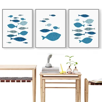 Jūrų minimalizmas Gyvūnų Žuvų Minimalistinio Meno Drobė Plakatas, Tapyba Sienos Nuotrauka Spausdinti Modernių Namų Vaikų Kambario Dekoracija dovanos