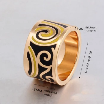 Dideli Žiedai Moterims Geometrinių raštų aukso Nerūdijančio Plieno Meno Žiedus, 13mm Pločio Madinga Šalies Metalo Emalio Derlius Juvelyrika