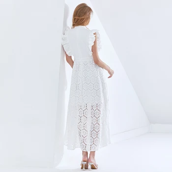 TWOTWINSTYLE Balti Tuščiaviduriai Iš Moterų Suknelė Stovėti Apykaklės, trumpomis Rankovėmis Aukštos Juosmens Elegantiškas Suknelės Moterų 2020 M. Rudenį Naujų Drabužių
