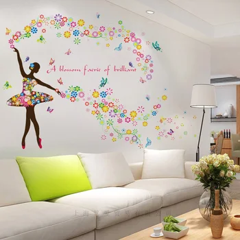 Gėlių fėja ballerina girl siena lipdukas PVC Medžiagos, 
