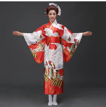 Karšto Pardavimo Raudona Mados Moterų Kimono Yukata Haori Su Obi Japonų Stiliaus Vakaras Šalis Suknelė Azijos Drabužių Gėlių Vienas Dydis