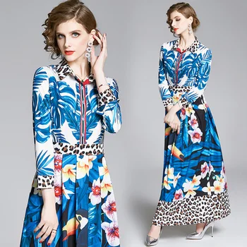 Banulin 2020 m. Pavasario Mados kilimo ir tūpimo Tako Maxi Suknelė Moterų ilgomis Rankovėmis Žavinga Gėlių, Gyvūnų, Leopardas spausdinimui Elegantiška, Ilga Suknelė