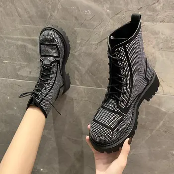 Prabanga kalnų krištolas Martin batai moterims 2020 naujas bling ponios čiurnos batai atsitiktinis mados moteriški bateliai moteris dizainerio batai moteriška