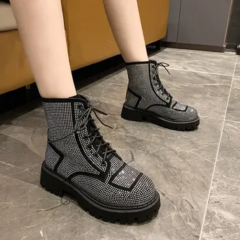 Prabanga kalnų krištolas Martin batai moterims 2020 naujas bling ponios čiurnos batai atsitiktinis mados moteriški bateliai moteris dizainerio batai moteriška